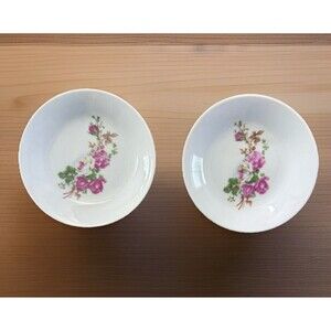 Vintage Pink Rose 4 In Ceramic Finger Bowls | Trinket Dish | 2 Piece Set